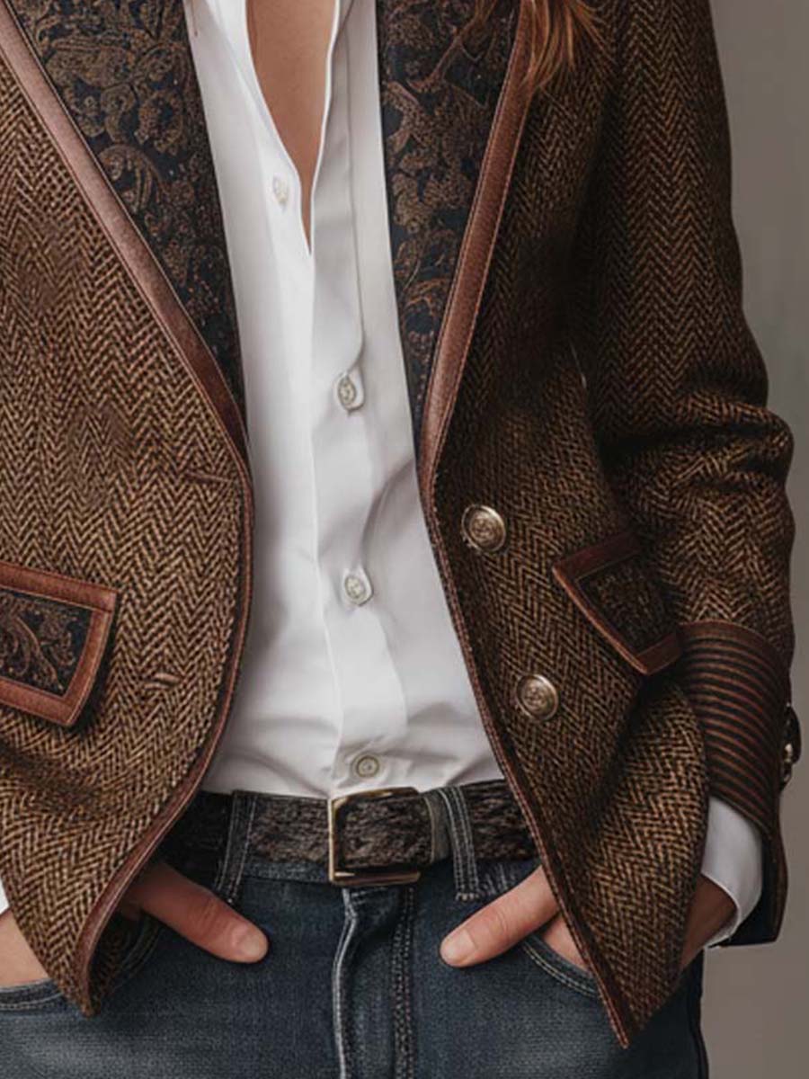 Spigalia - Blazer a Pannelli con Motivo Spigato