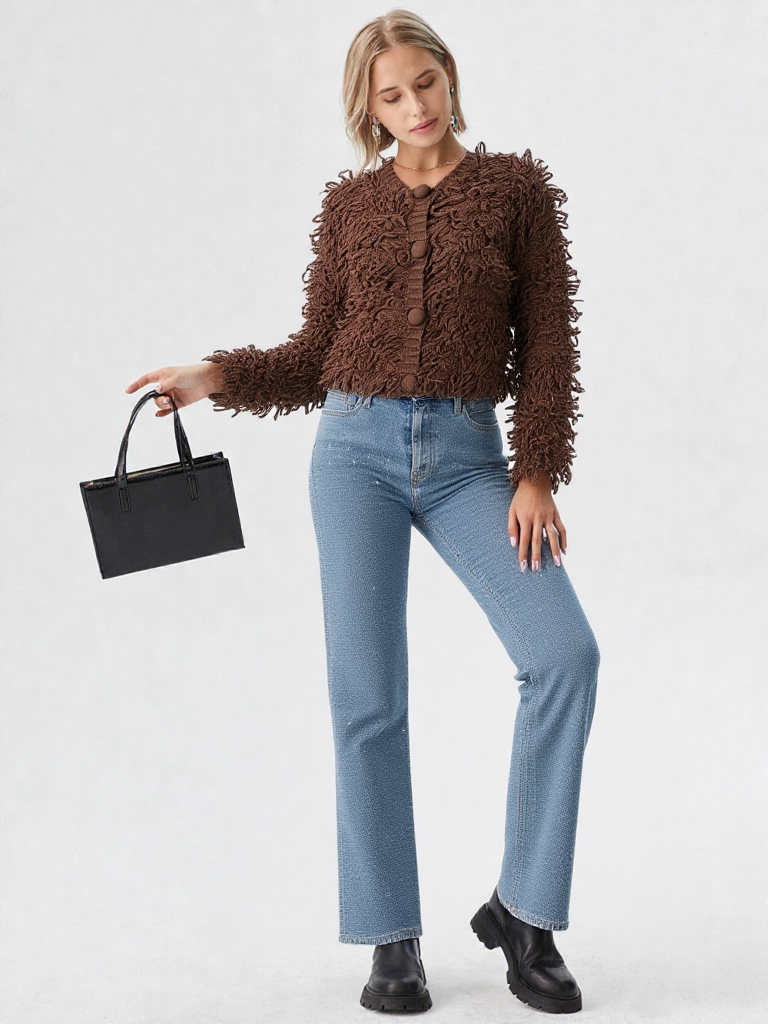 Frangeline - Cardigan in Maglia con Frange