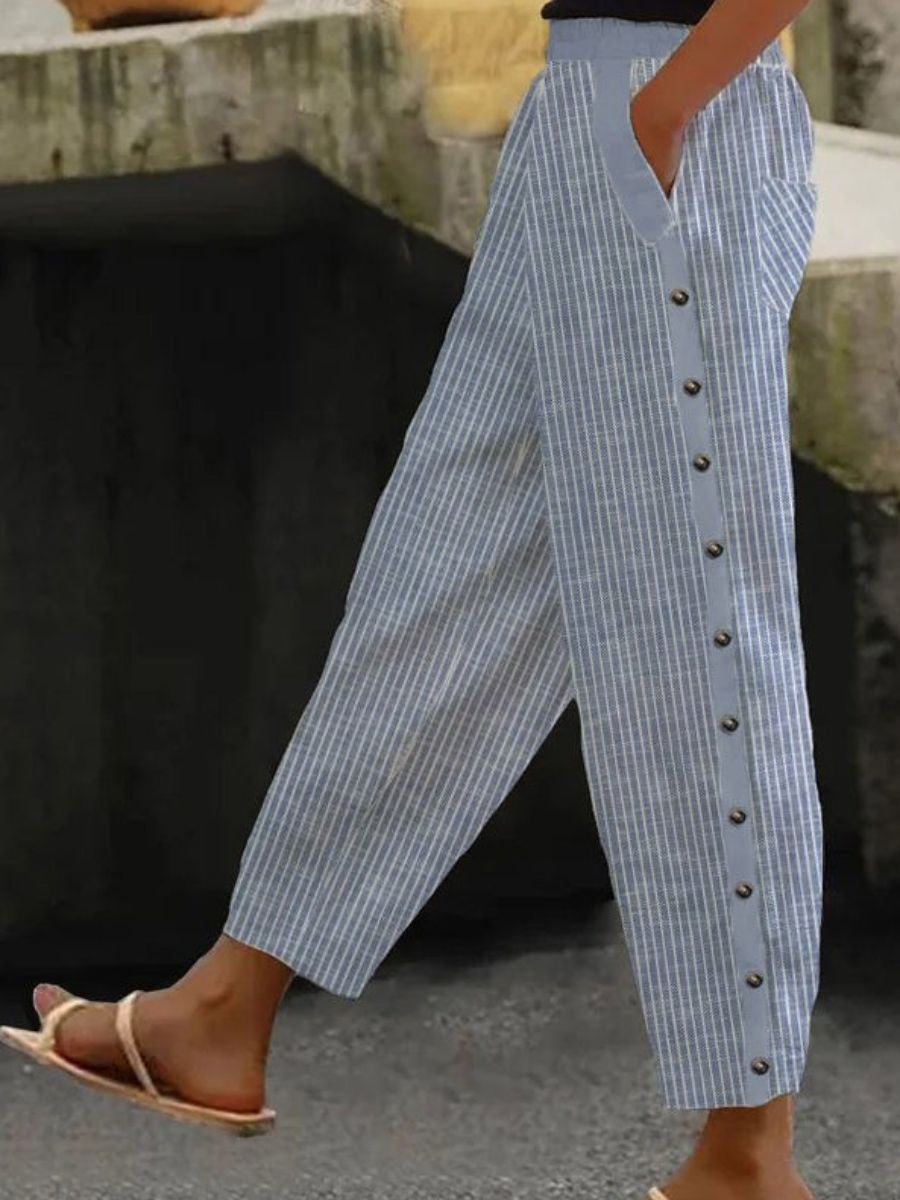 Bravelle - Pantaloni a Righe con Bottoni Laterali