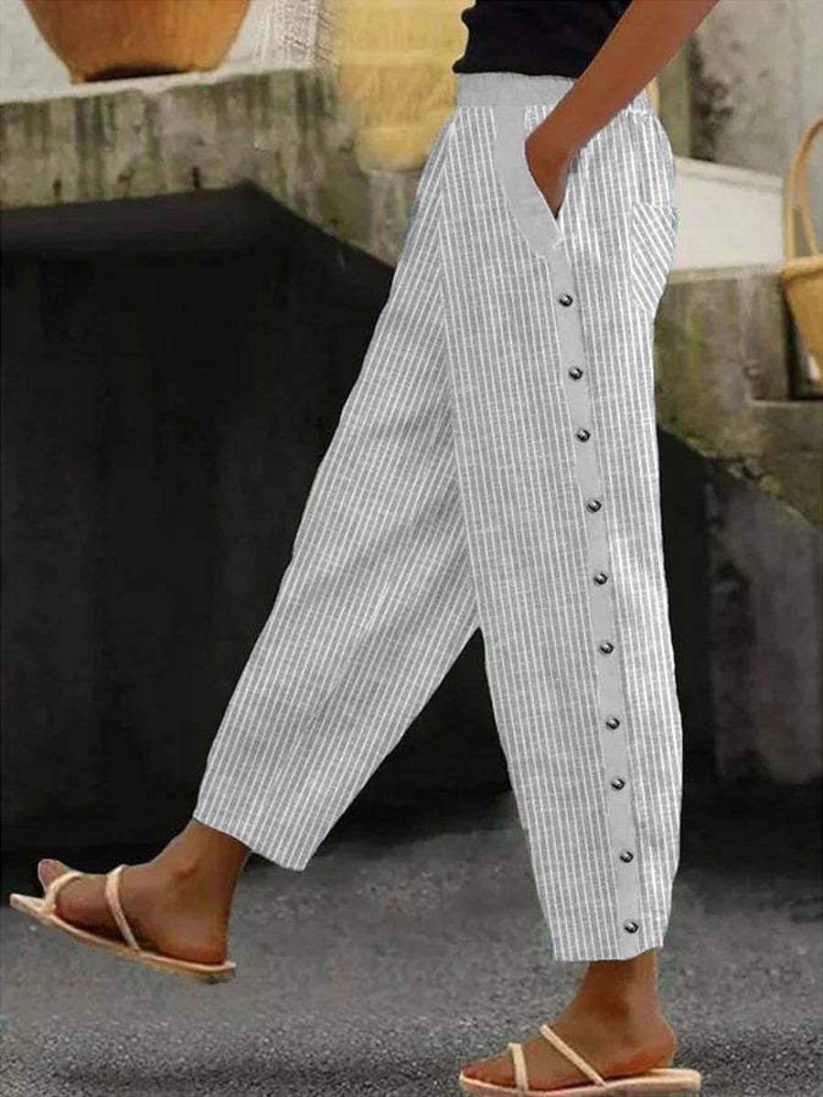 Bravelle - Pantaloni a Righe con Bottoni Laterali