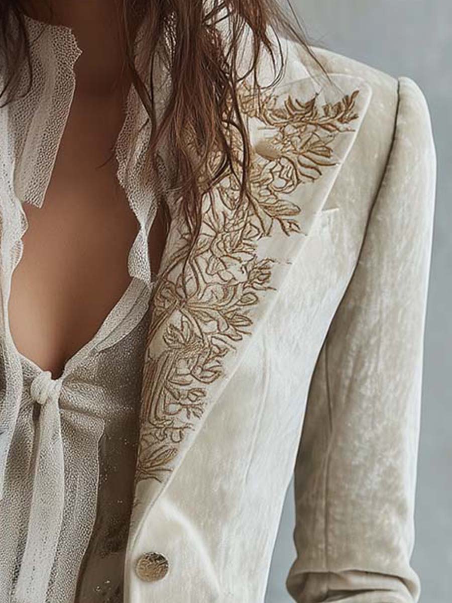 Alessina - Blazer Avorio con Ricami Dorati