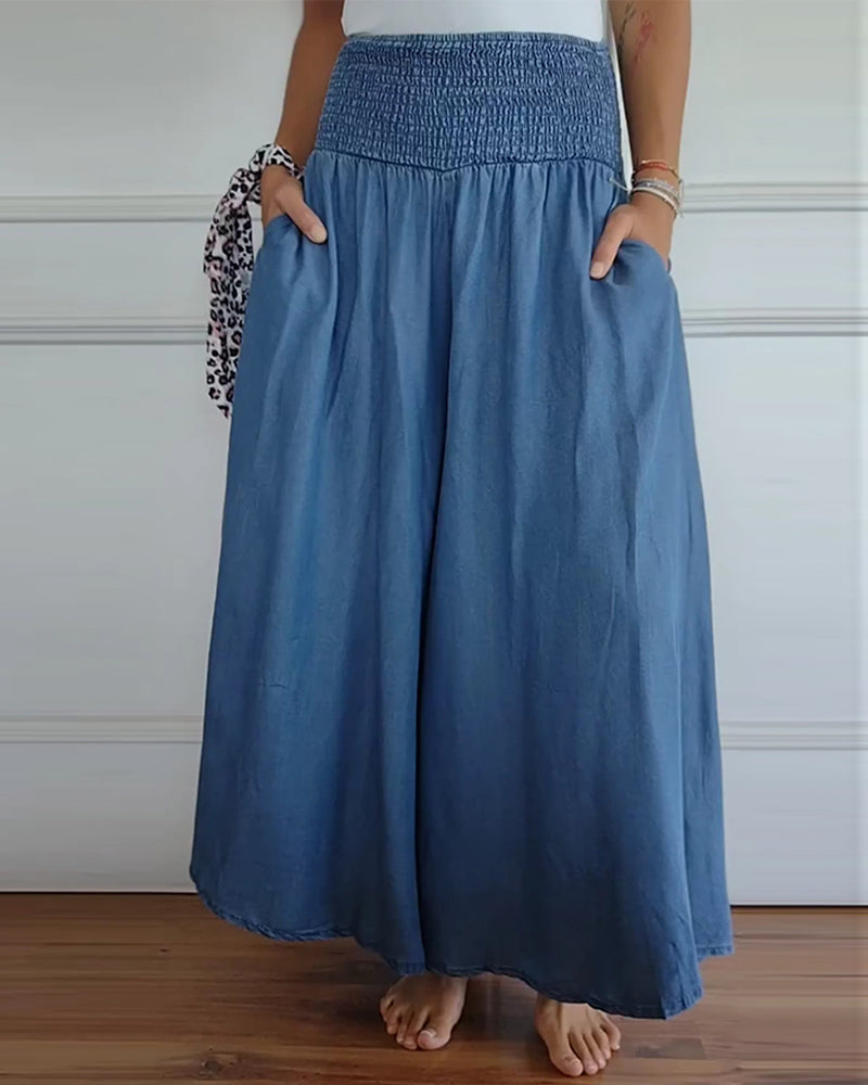 Malveria - Pantaloni Palazzo con Vita Elasticizzata