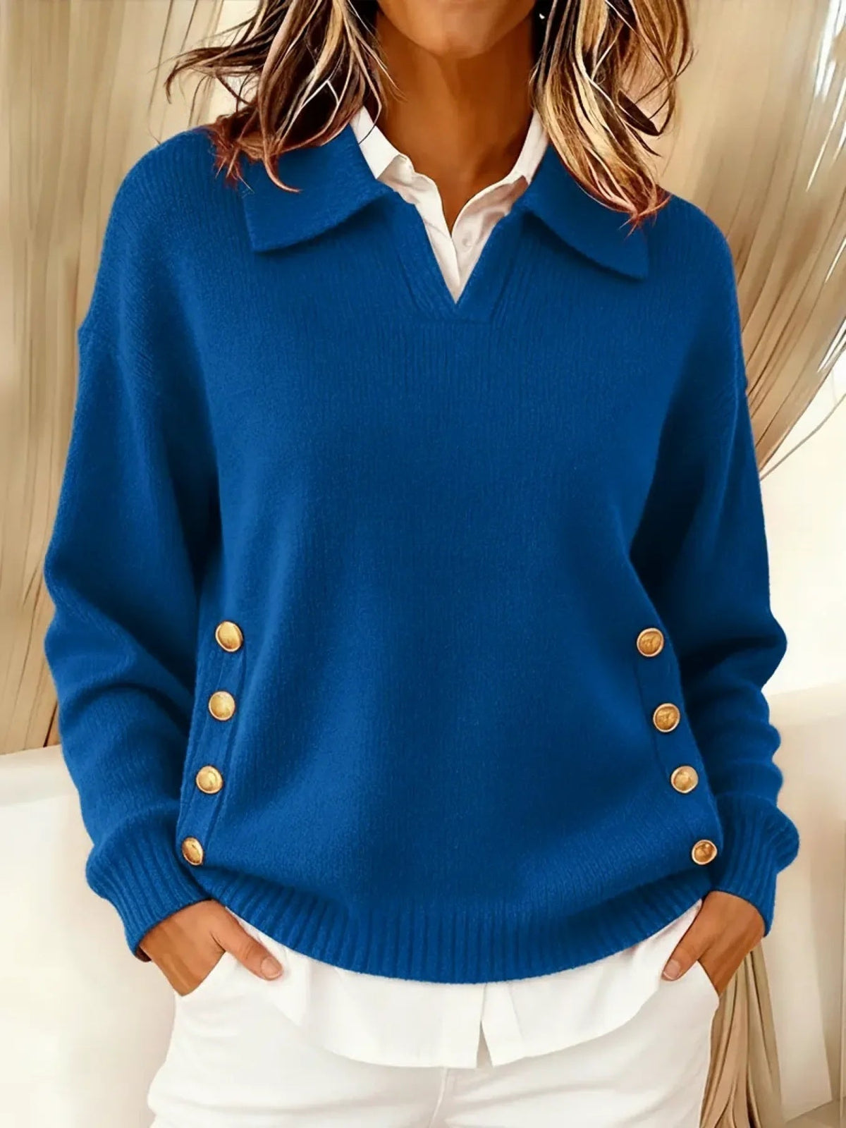 Nerelia - Maglione con Collo Polo e Bottoni