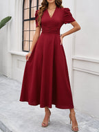 Clarissa - Abito Midi con Scollo a V e Maniche a Sbuffo