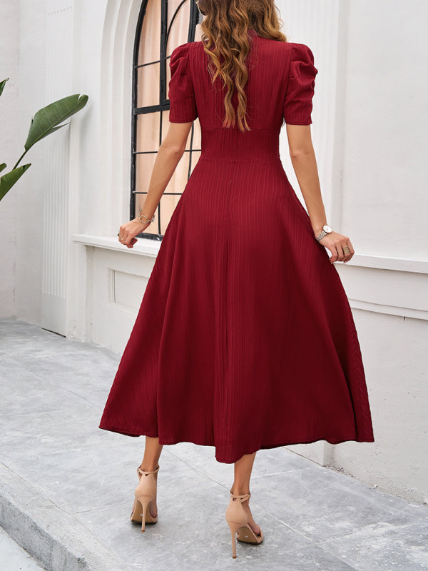 Clarissa - Abito Midi con Scollo a V e Maniche a Sbuffo