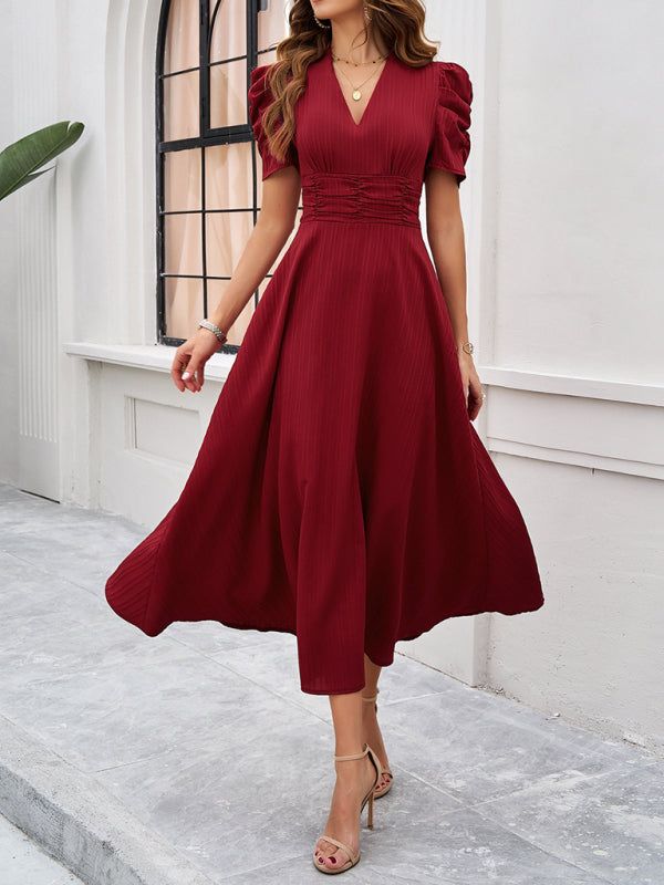 Clarissa - Abito Midi con Scollo a V e Maniche a Sbuffo