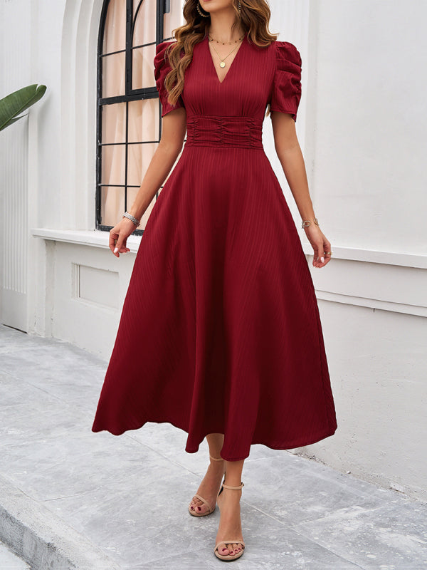 Clarissa - Abito Midi con Scollo a V e Maniche a Sbuffo