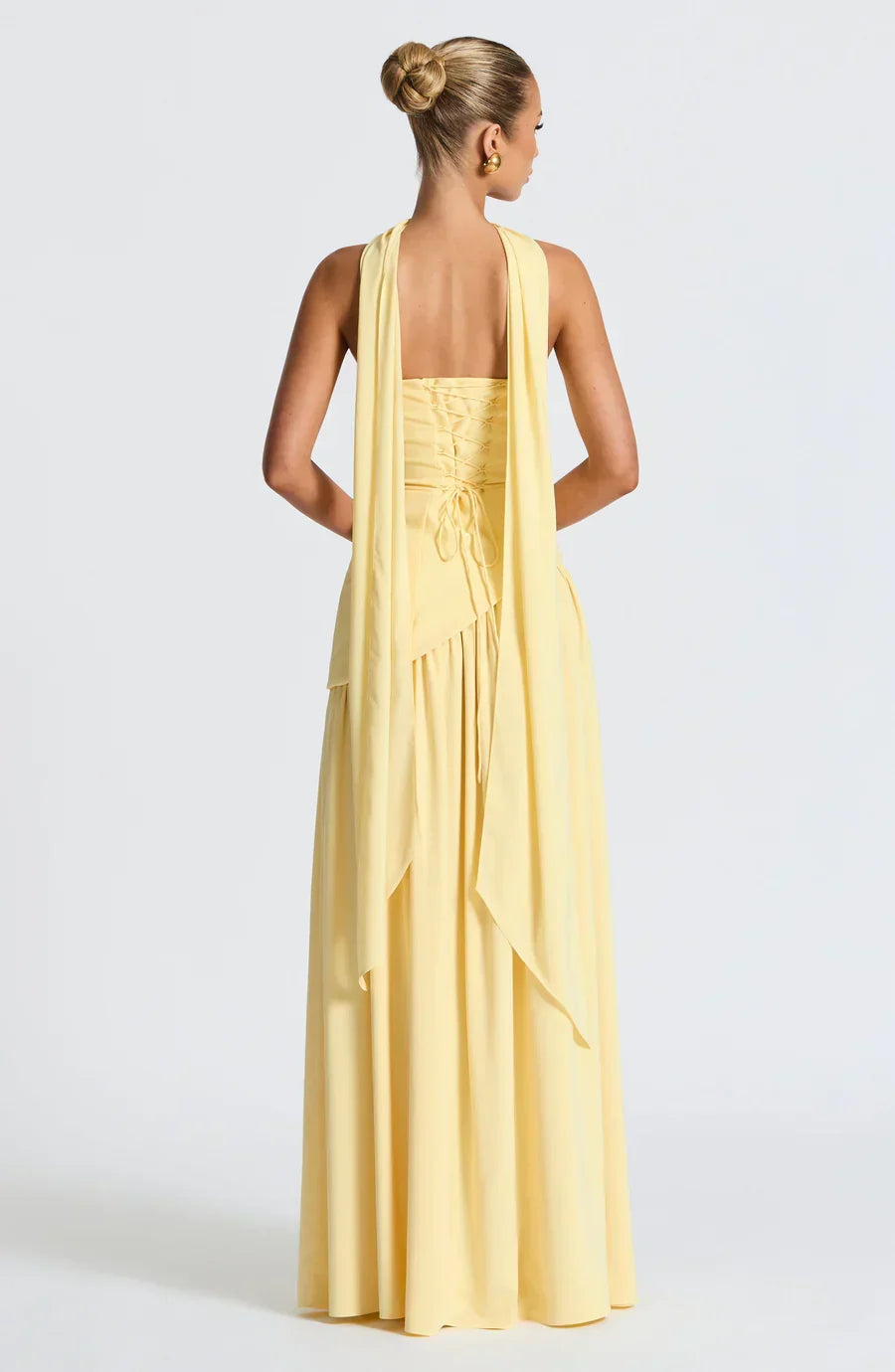 Victoria - Abito Lungo Bustier Bicolore con Spacco Alto e Foulard Abbinato