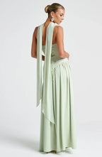 Victoria - Abito Lungo Bustier Bicolore con Spacco Alto e Foulard Abbinato
