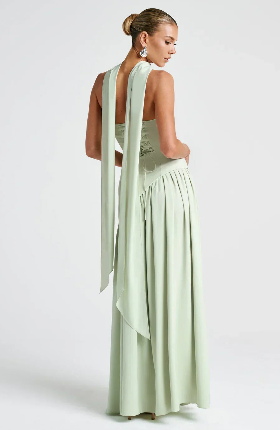 Victoria - Abito Lungo Bustier Bicolore con Spacco Alto e Foulard Abbinato