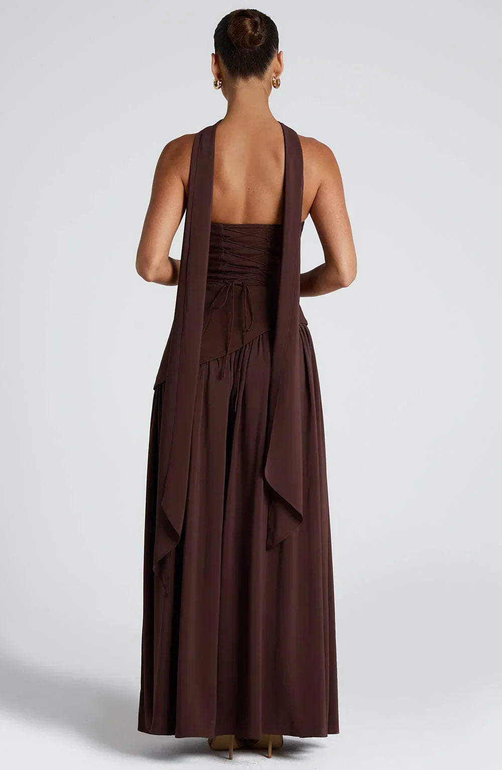 Victoria - Abito Lungo Bustier Bicolore con Spacco Alto e Foulard Abbinato
