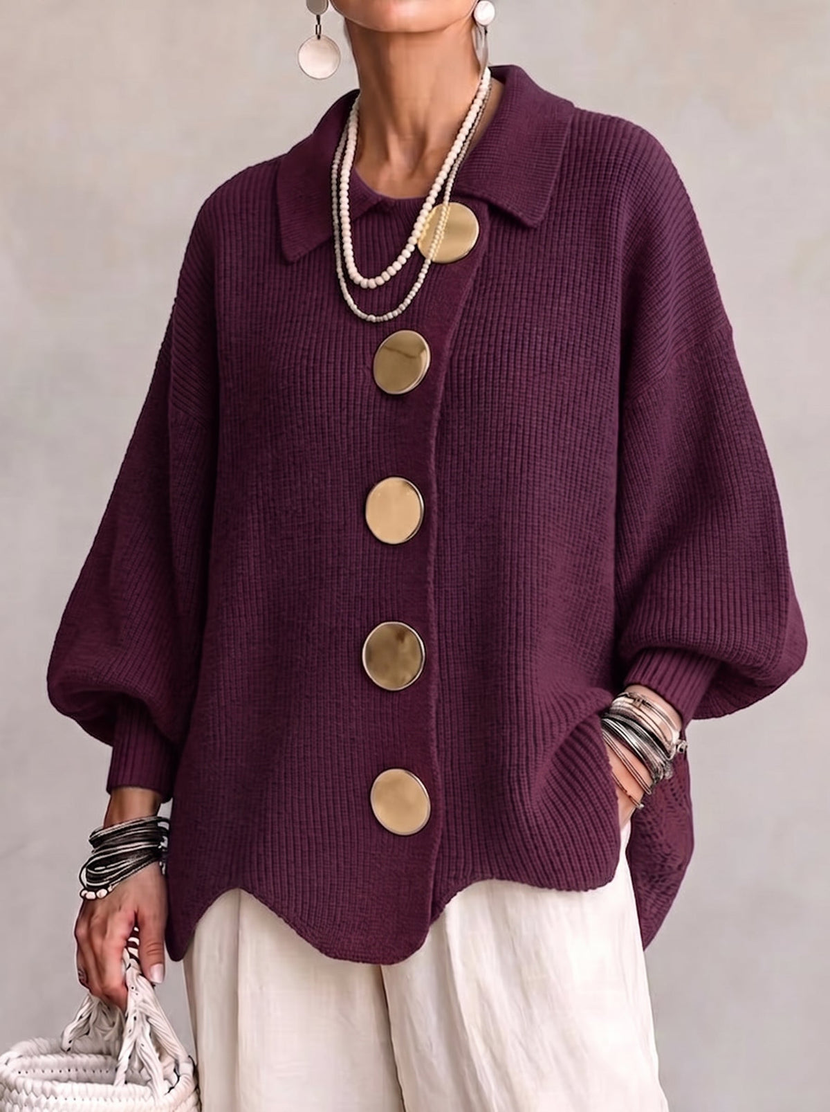 Celestina - Cardigan Oversize con Bottoni Dorati