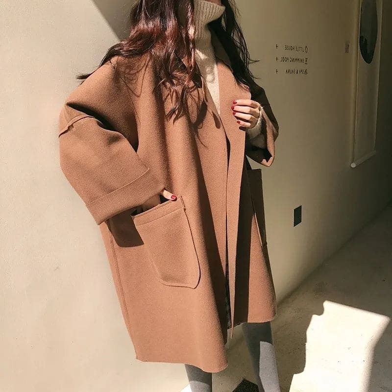 Aurevina - Cappotto Lungo Doppiopetto con Cintura